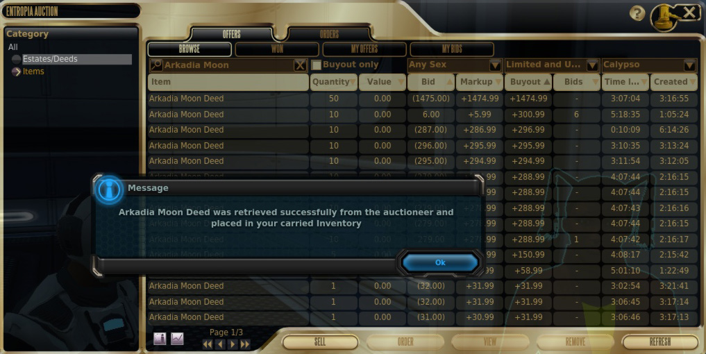 Calypso auction window