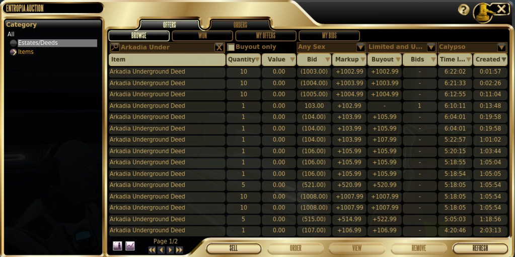 Calypso auction window