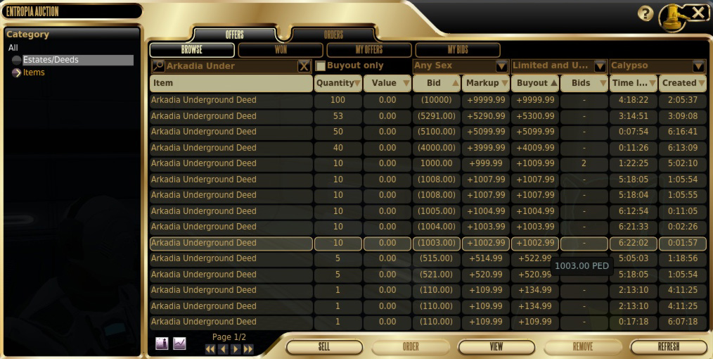 Calypso auction window