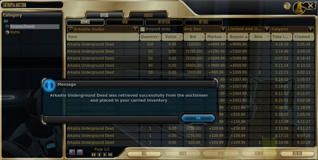 Calypso auction window