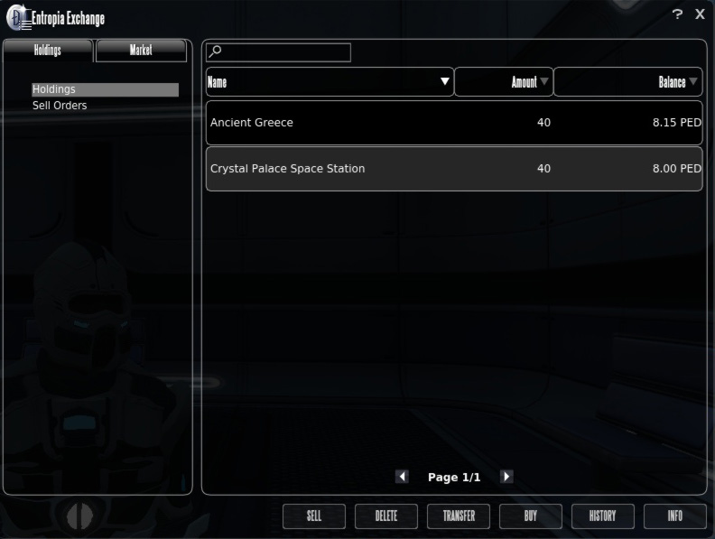 IEntropia Exchange window