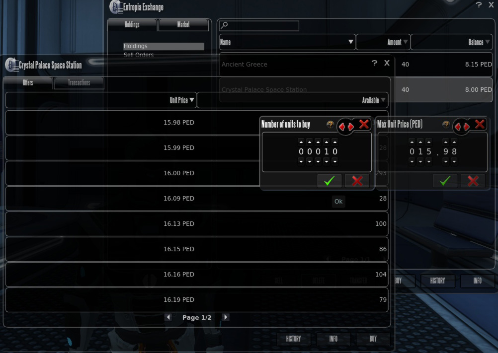 Number of units to buy window