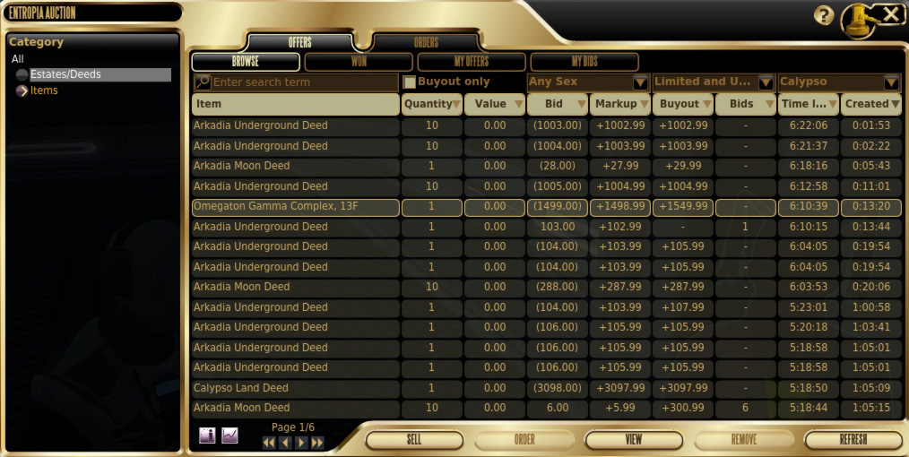 Calypso auction window