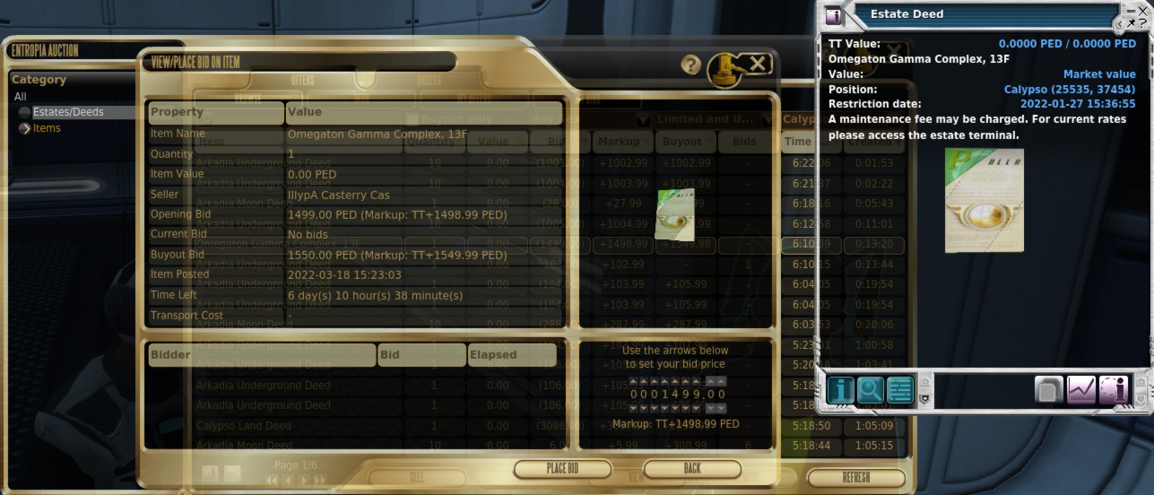 Calypso auction window