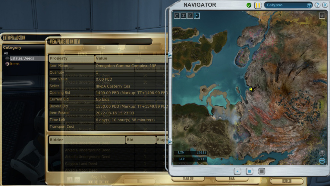 Calypso auction window